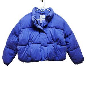 Essentials Womens Size 1X Puffer Jacket In Blue With Zipper & Snap Closure
